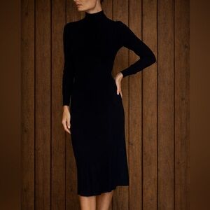 100% wool Elegant Black Long Sleeve Dress